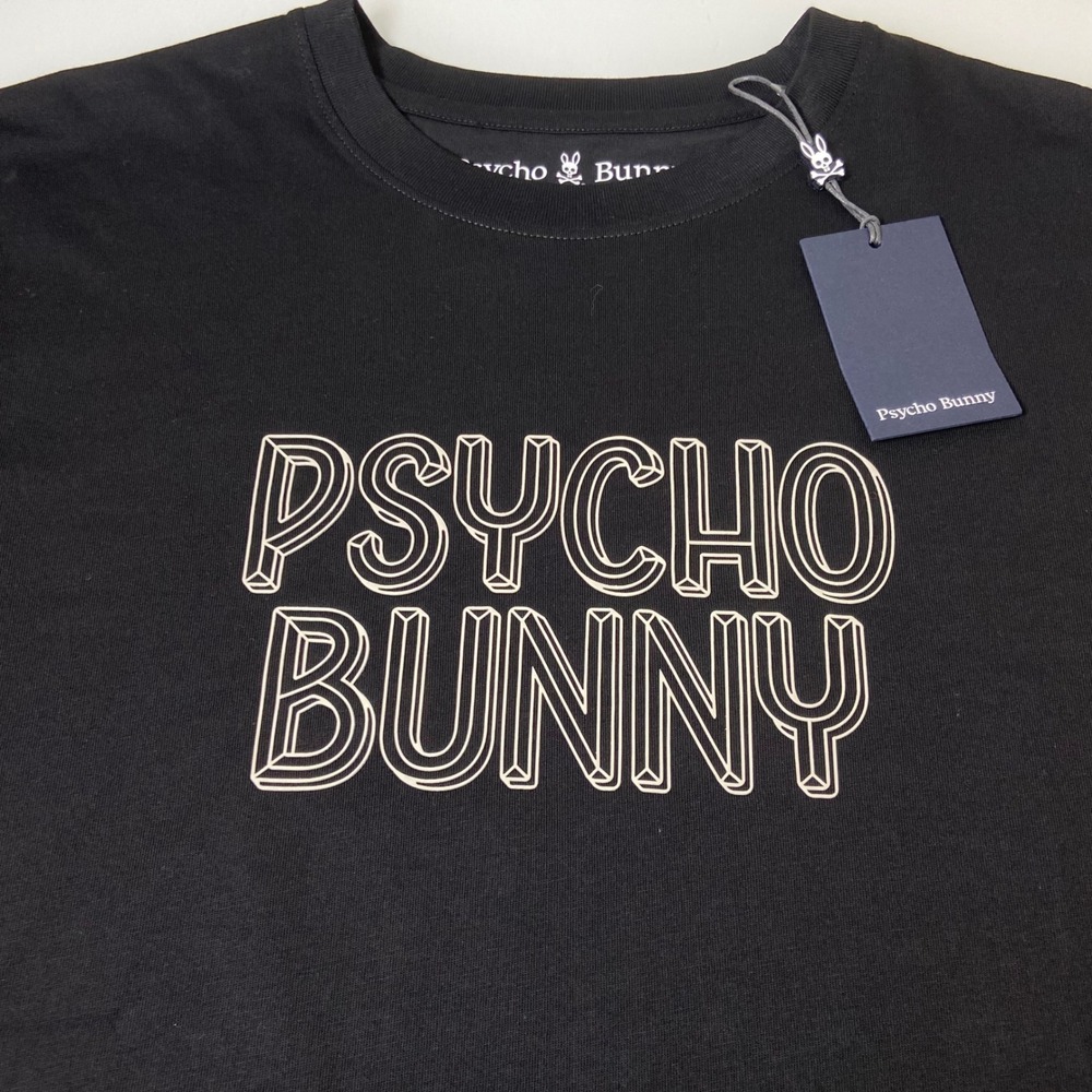 Psycho Bunny Mens 4 S Black Monarch Wordmark Graphic Tee New Pima Cotton
